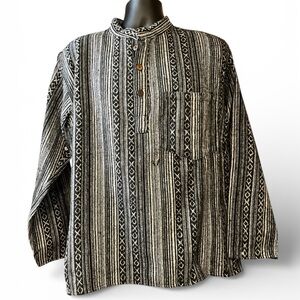 Kathmandu Imports Heavy Brushed Cotton Black/White Henley-style Unisex Shirt NWT